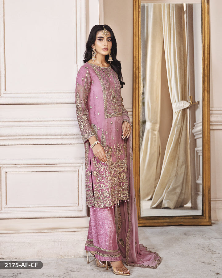 Stitched 3 Piece Embroidered Chiffon Suit | 2175-AF-CF