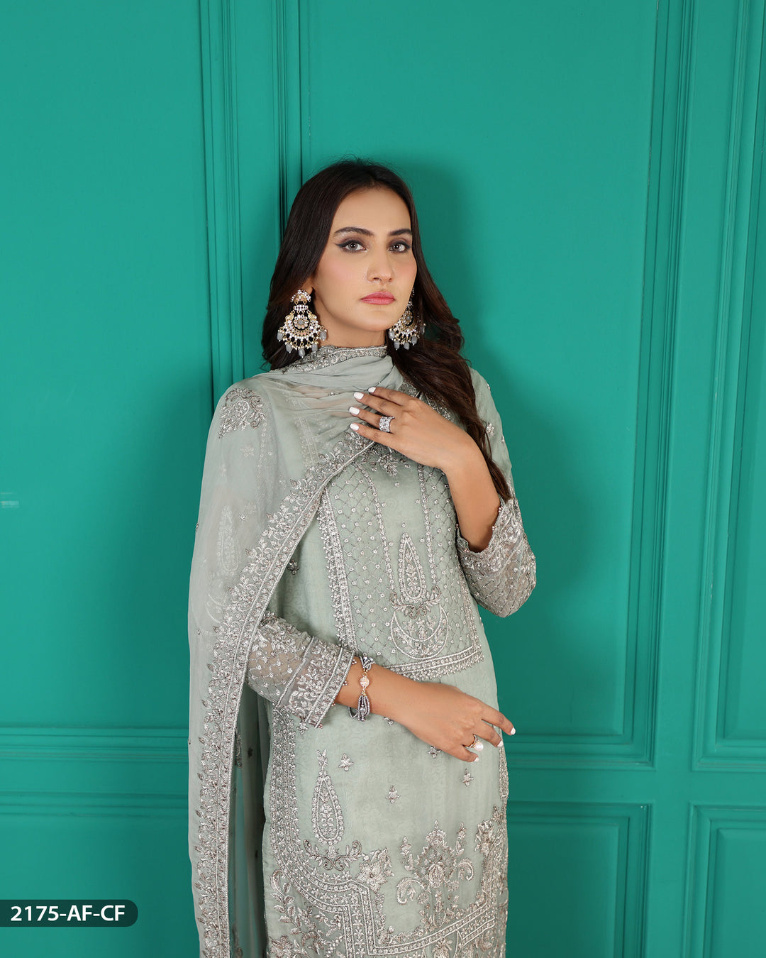 Stitched 3 Piece Embroidered Chiffon Suit | 2175-AF-CF