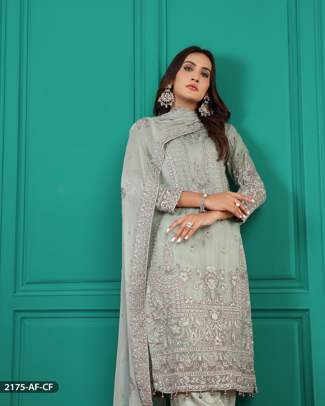 Stitched 3 Piece Embroidered Chiffon Suit | 2175-AF-CF