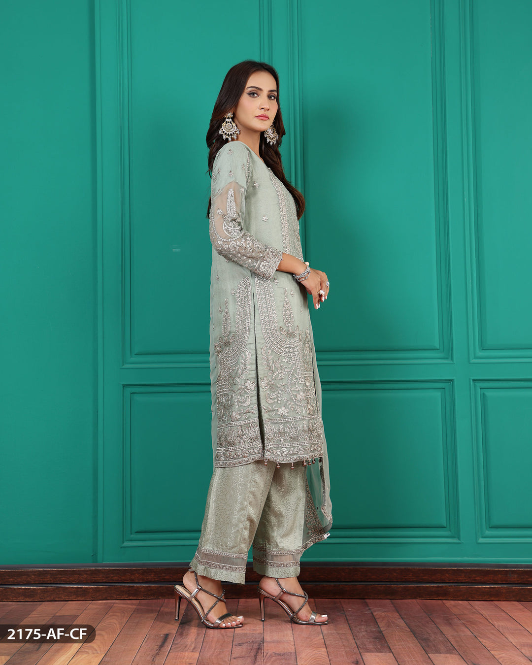 Stitched 3 Piece Embroidered Chiffon Suit | 2175-AF-CF