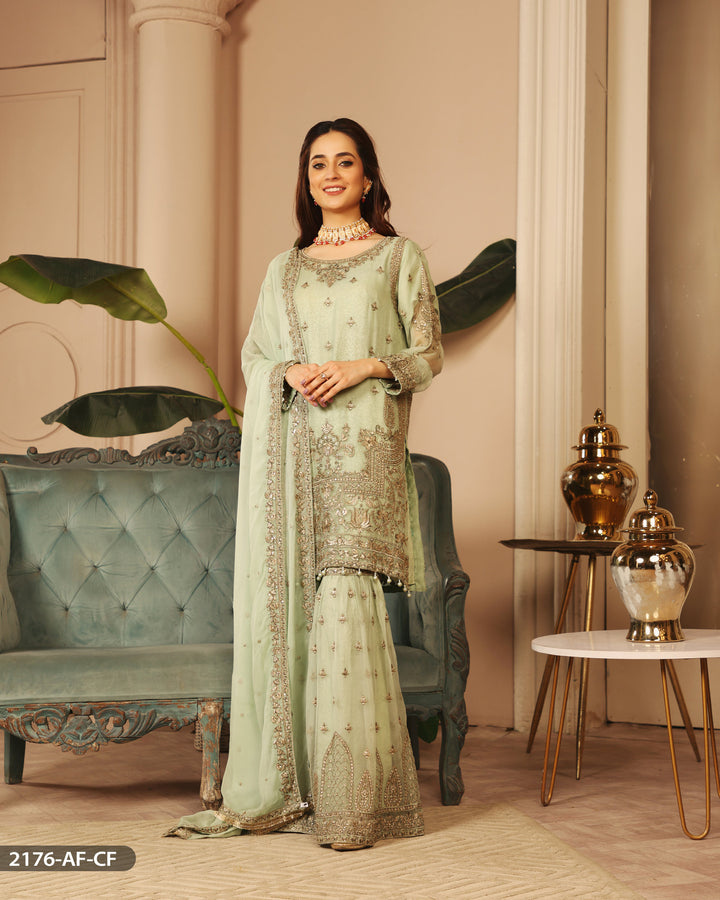 3 Piece Chiffon Embroidered Suit | 2176-AF-CF