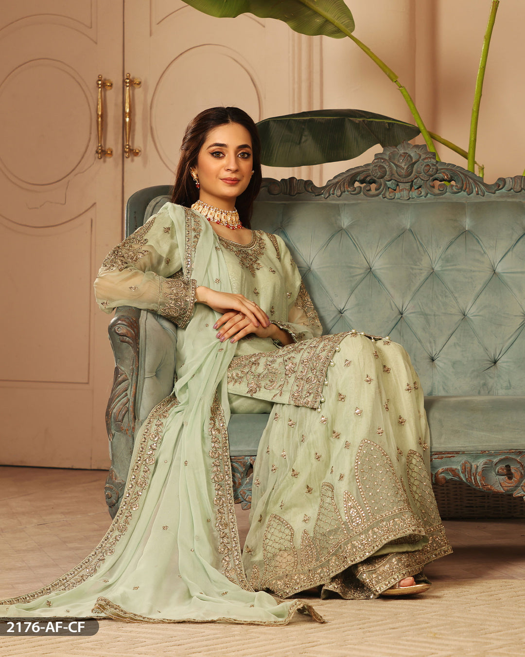 3 Piece Chiffon Embroidered Suit | 2176-AF-CF