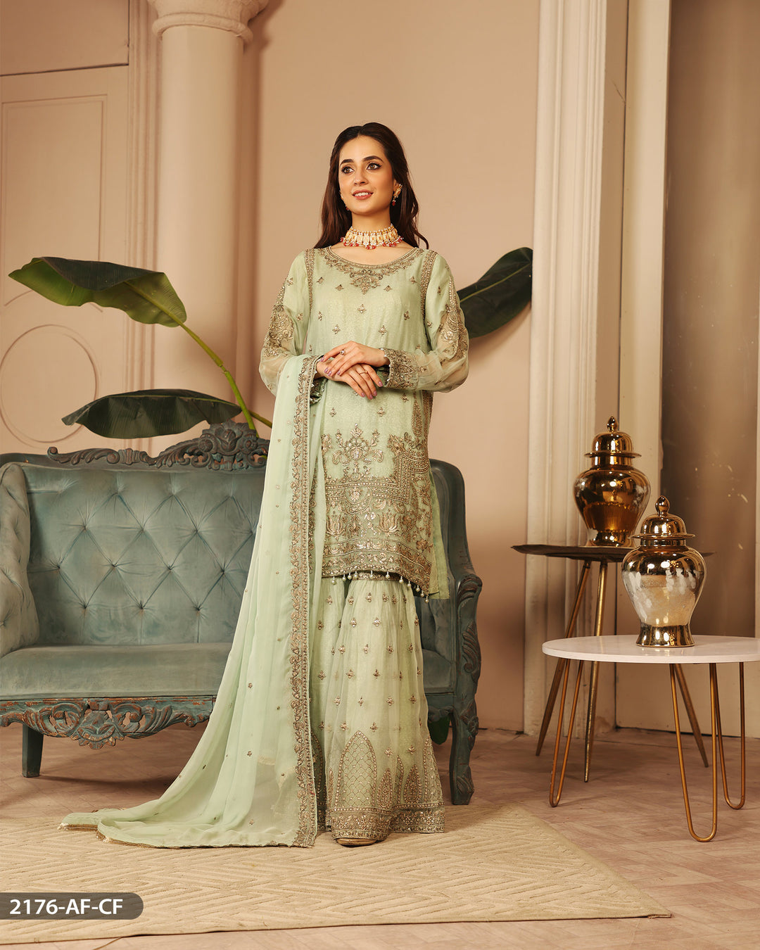 3 Piece Chiffon Embroidered Suit | 2176-AF-CF