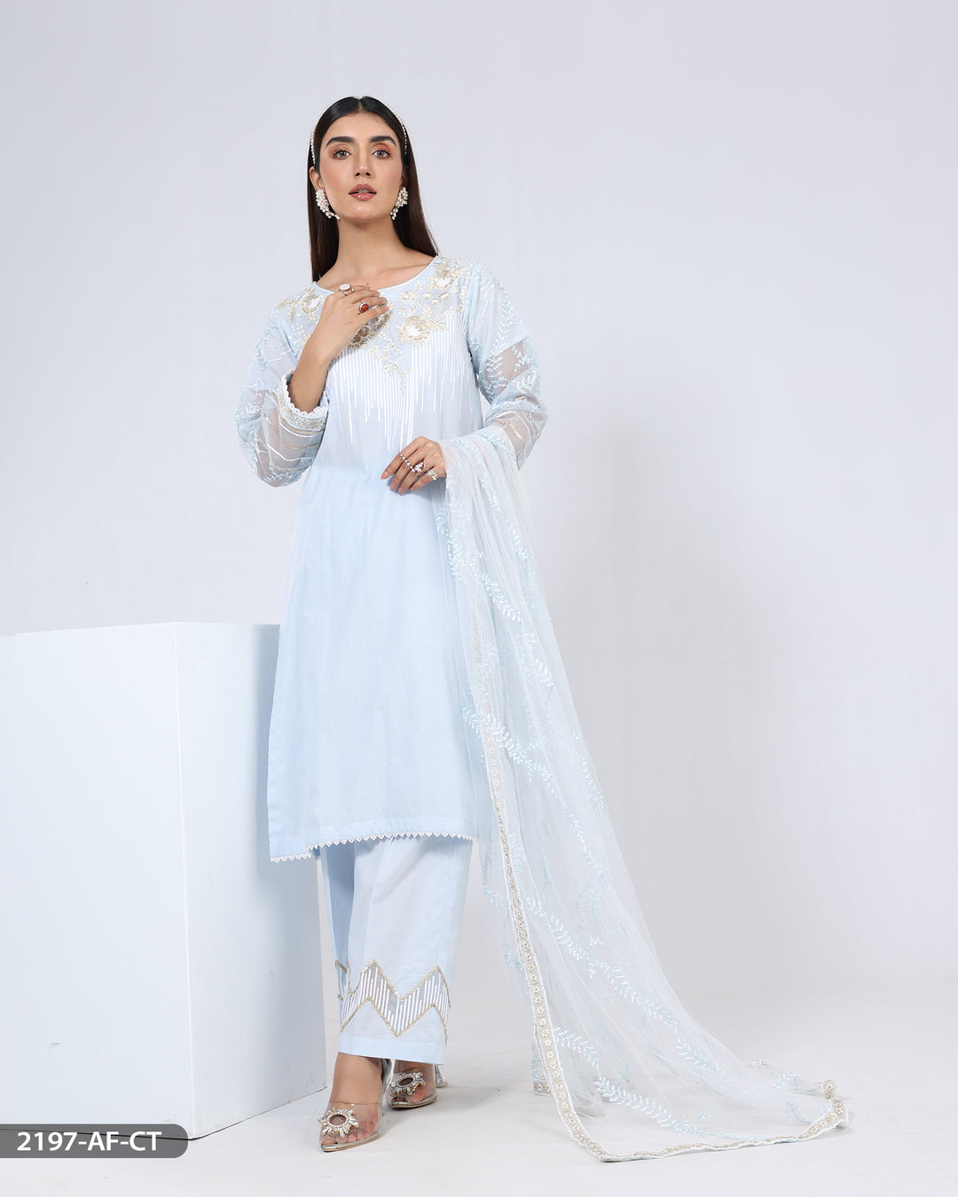 Stitched 3 Piece Cotton Embroidered Suit | 2197-AF-R.CT