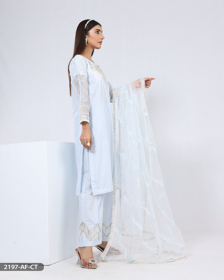 Stitched 3 Piece Cotton Embroidered Suit | 2197-AF-R.CT