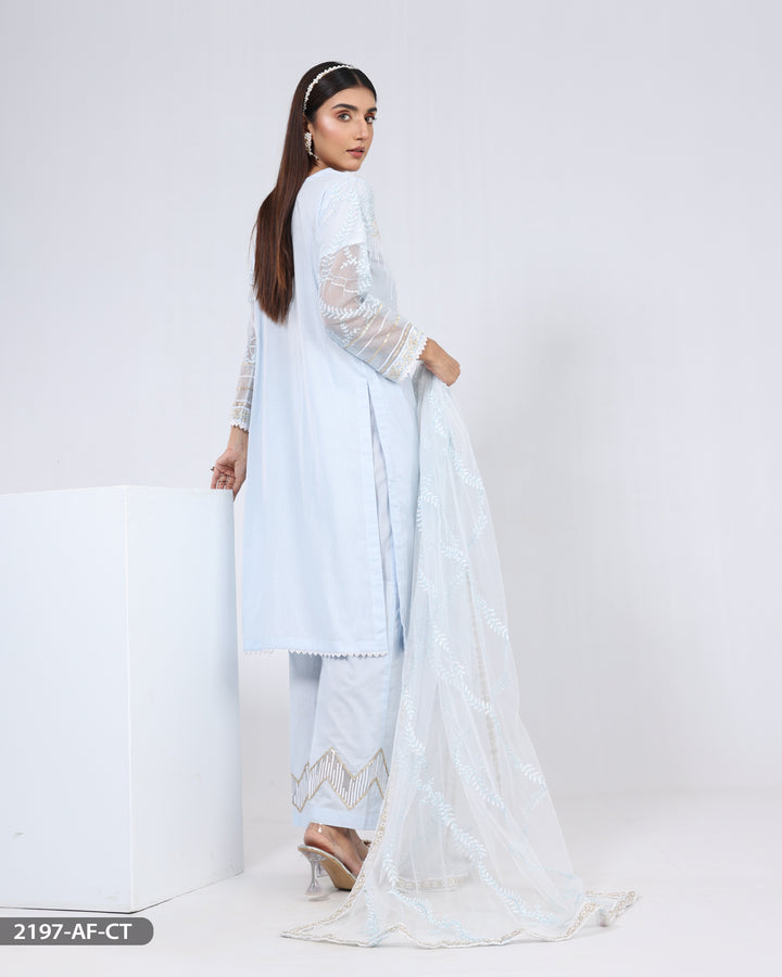 Stitched 3 Piece Cotton Embroidered Suit | 2197-AF-R.CT