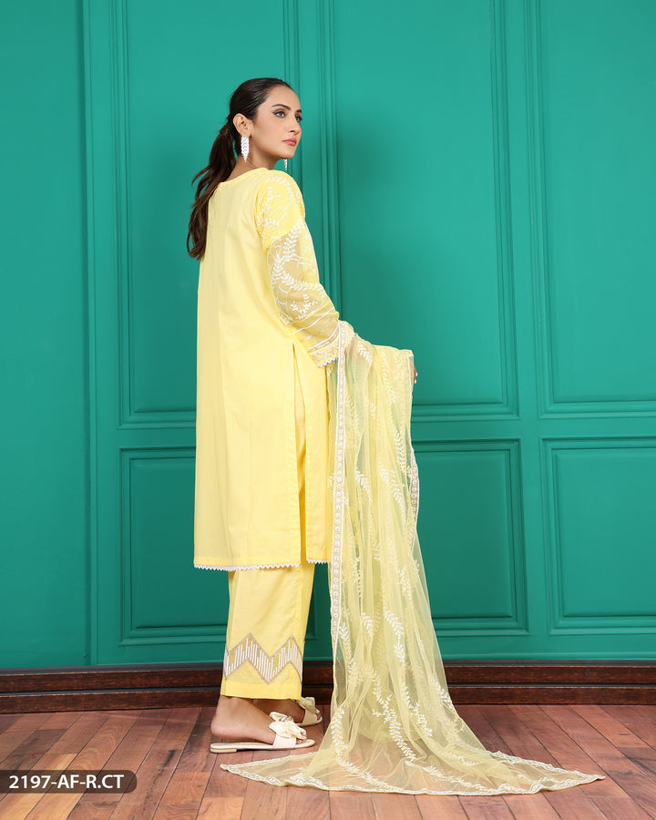 Stitched 3 Piece Cotton Embroidered Suit | 2197-AF-R.CT