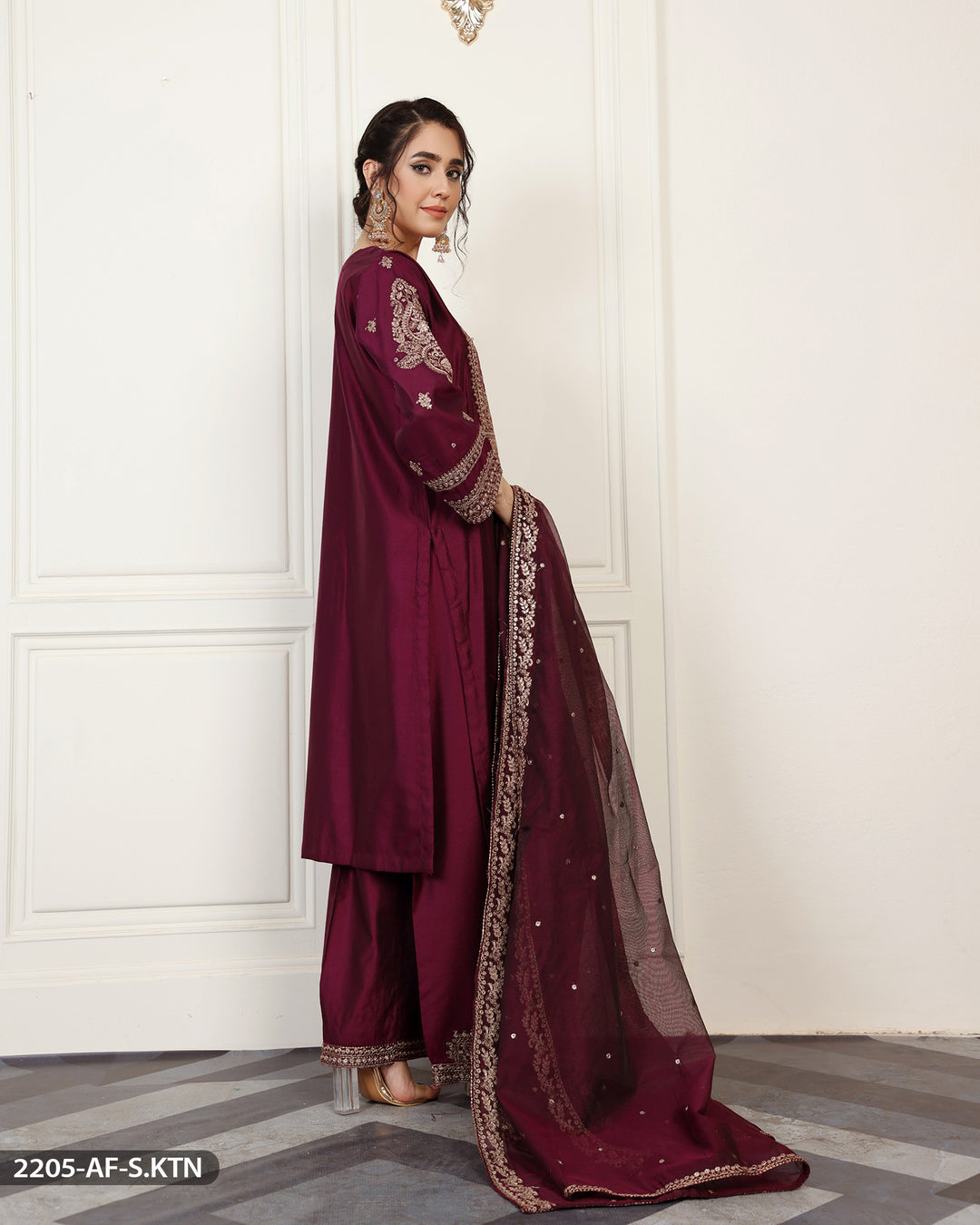 Embroidered Chambray Katan Suit | 2205-AF-S.KTN