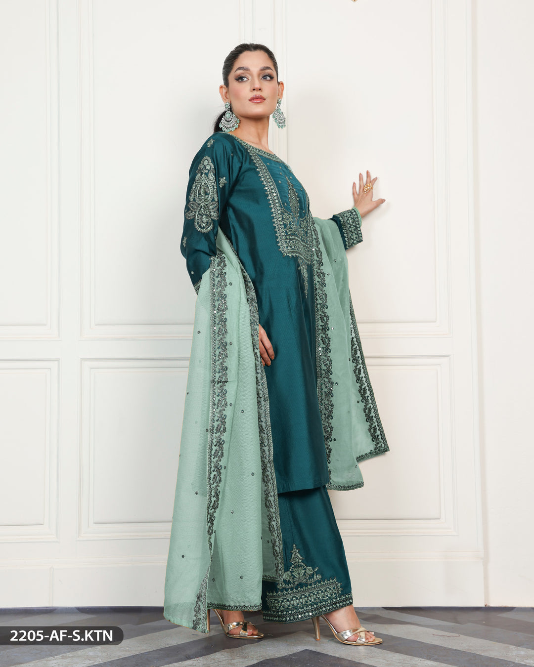 Embroidered Chambray Katan Suit | 2205-AF-S.KTN