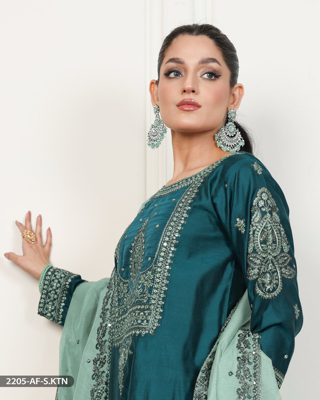 Embroidered Chambray Katan Suit | 2205-AF-S.KTN