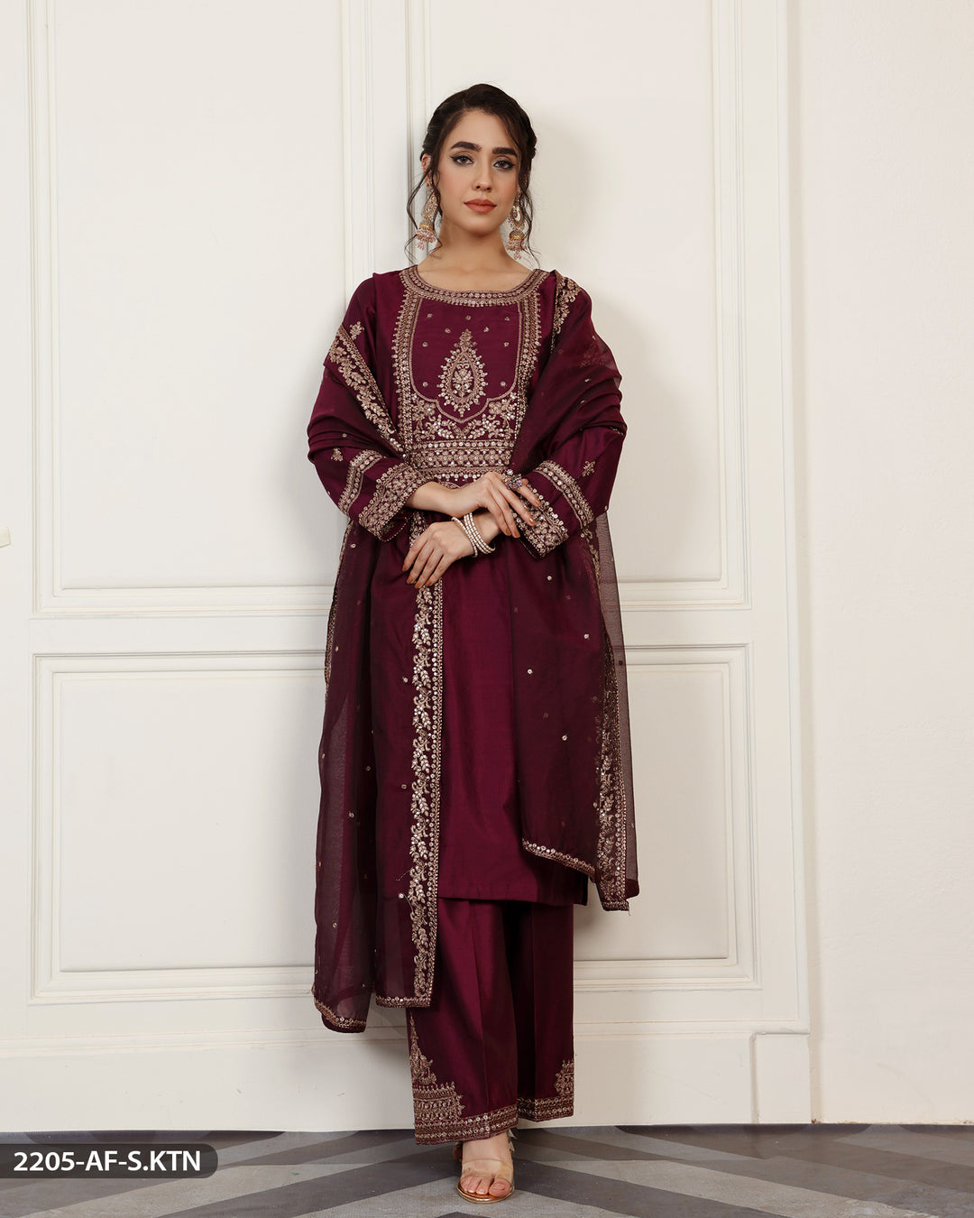 Embroidered Chambray Katan Suit | 2205-AF-S.KTN