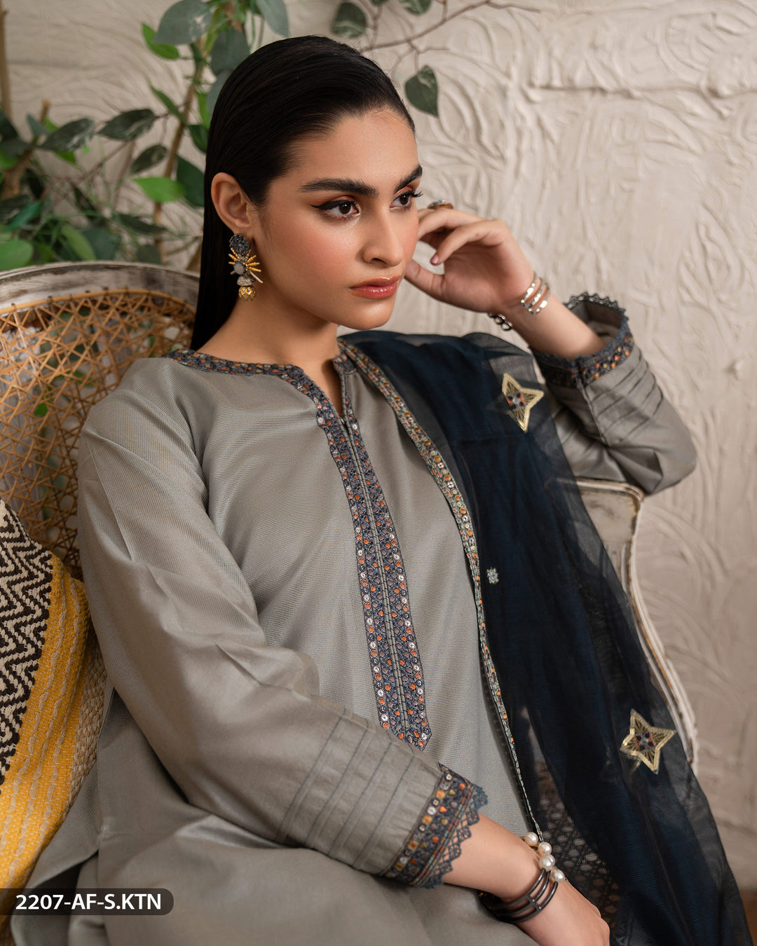 Chambray Katan Embroidered Suit | 2207-AF-S.KTN