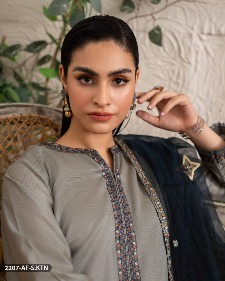 Chambray Katan Embroidered Suit | 2207-AF-S.KTN