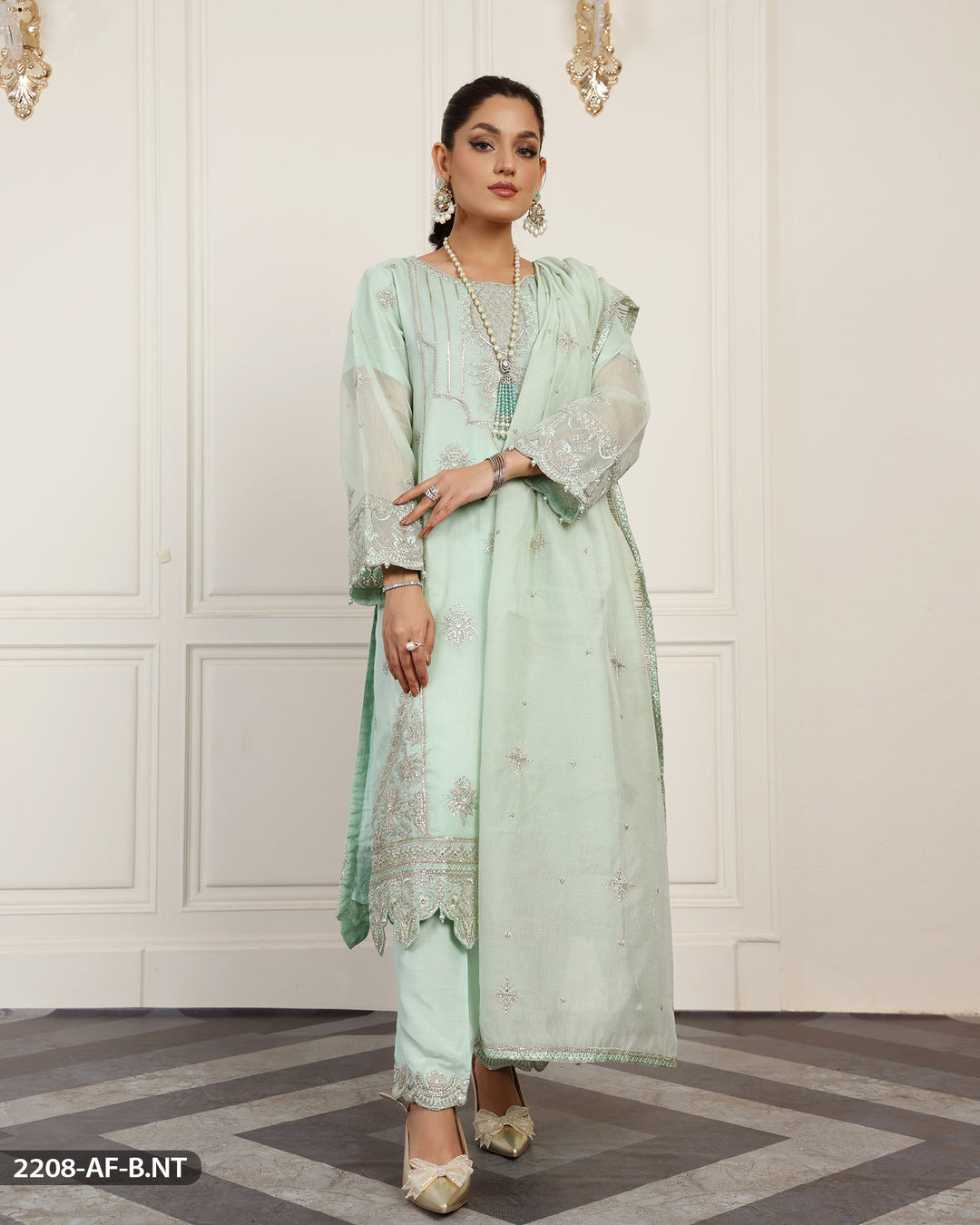 Stitched 3 Piece Embroidered Suit | 2208-AF-B.NET