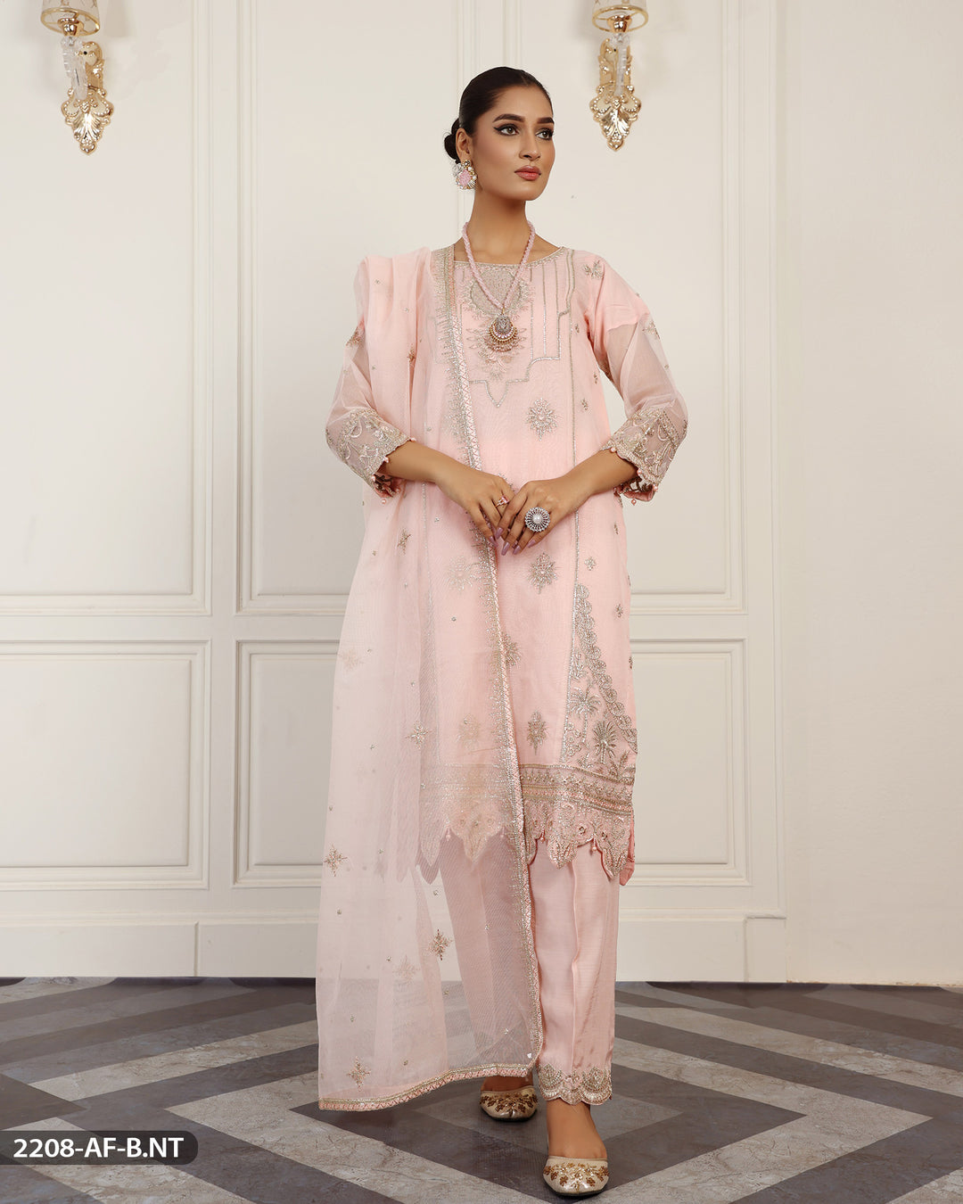 Stitched 3 Piece Embroidered Suit | 2208-AF-B.NET