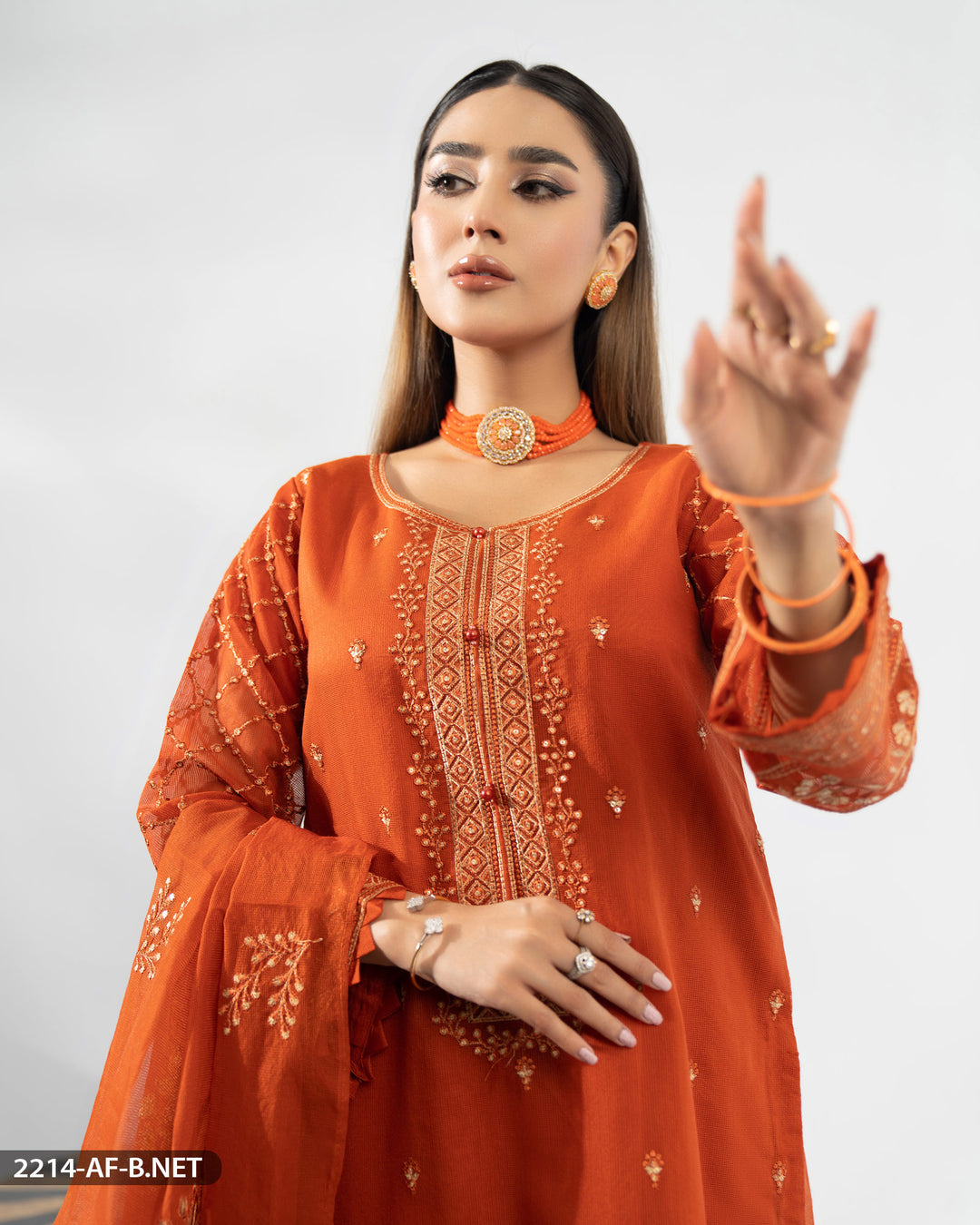 Embroidered Bori Net Suit | 2214-AF-B.NET