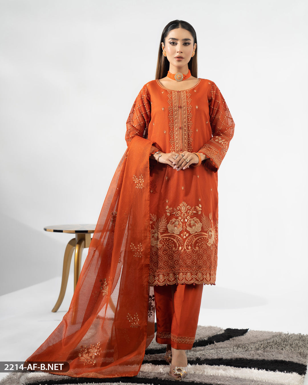 Embroidered Bori Net Suit | 2214-AF-B.NET