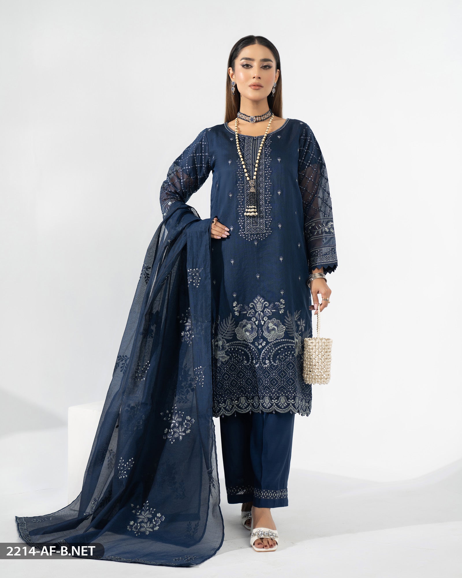Embroidered Bori Net Suit – Sha Posh Textile