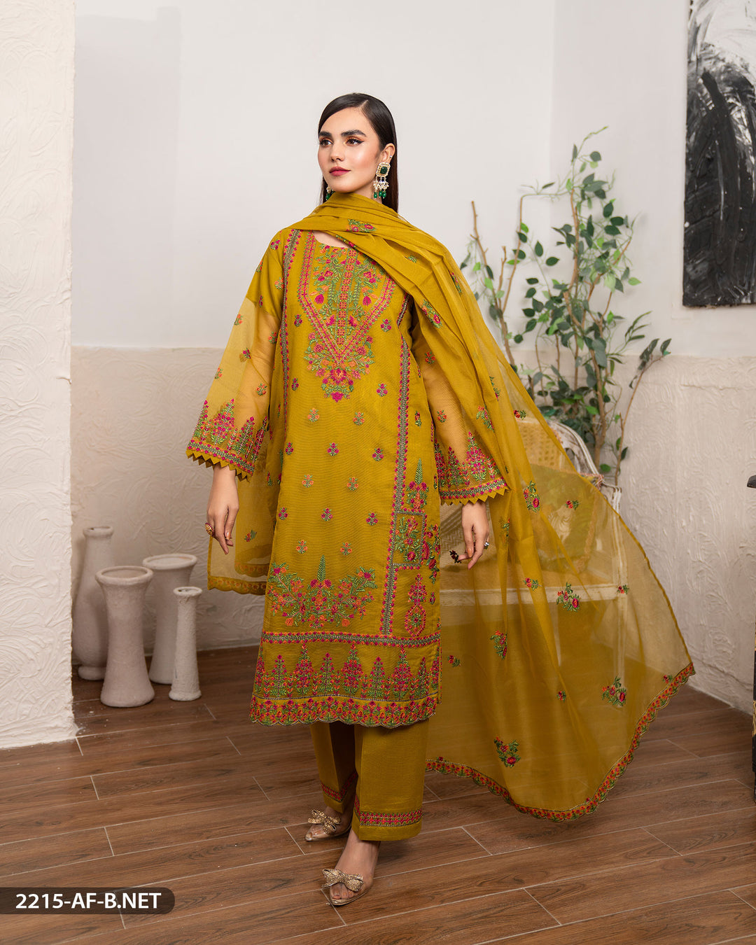 Stitched 3 Piece Embroidered Suit | 2215-AF-B.NET