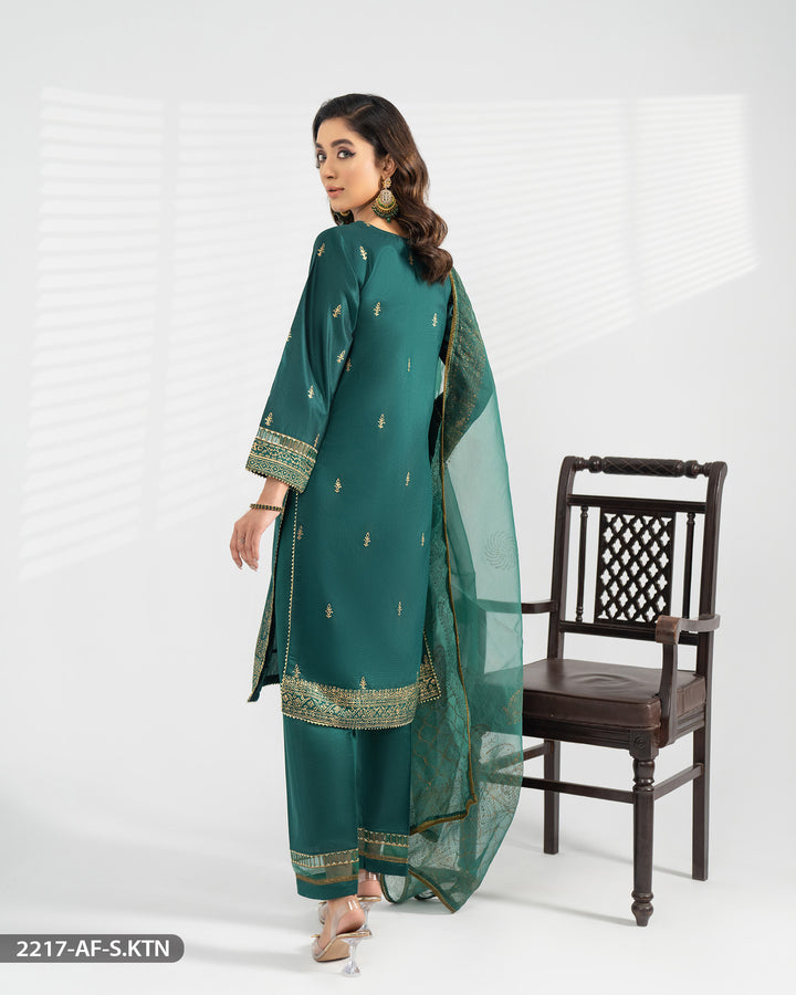 3 Piece Embroidered Chambray Katan Suit | 2217-AF-S.KTN