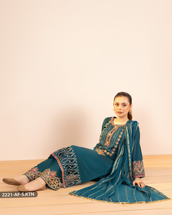 3 Piece Chambray Katan Embroidered Suit | 2221-AF-S.KTN