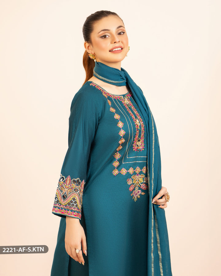 3 Piece Chambray Katan Embroidered Suit | 2221-AF-S.KTN