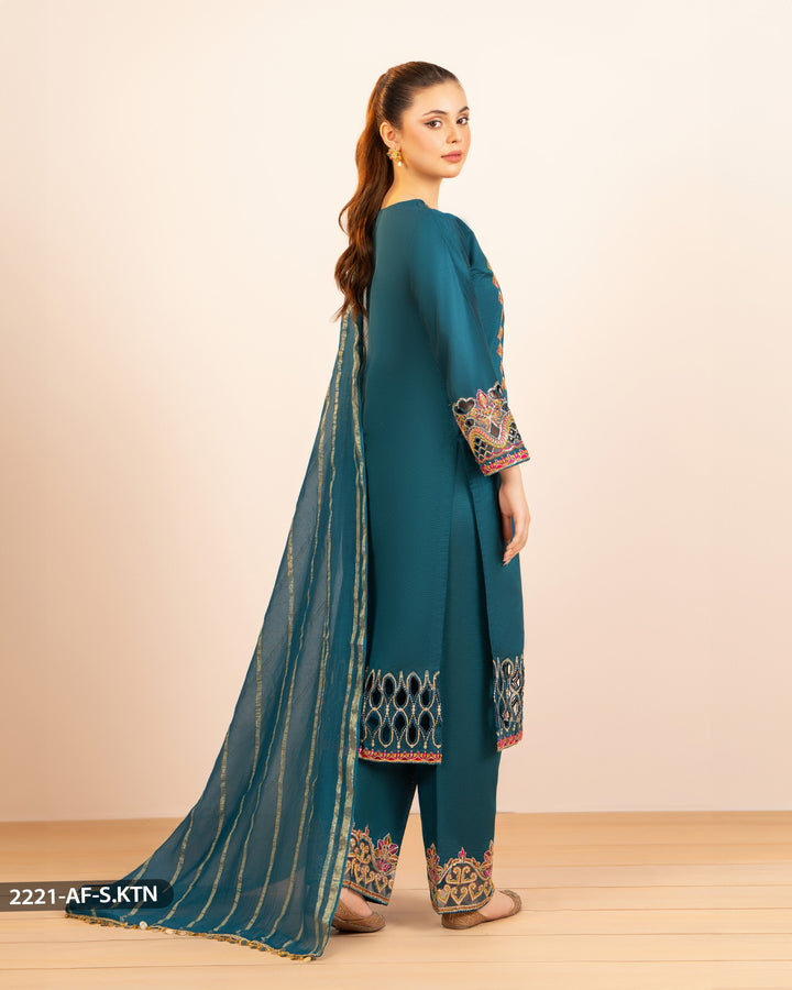 3 Piece Chambray Katan Embroidered Suit | 2221-AF-S.KTN