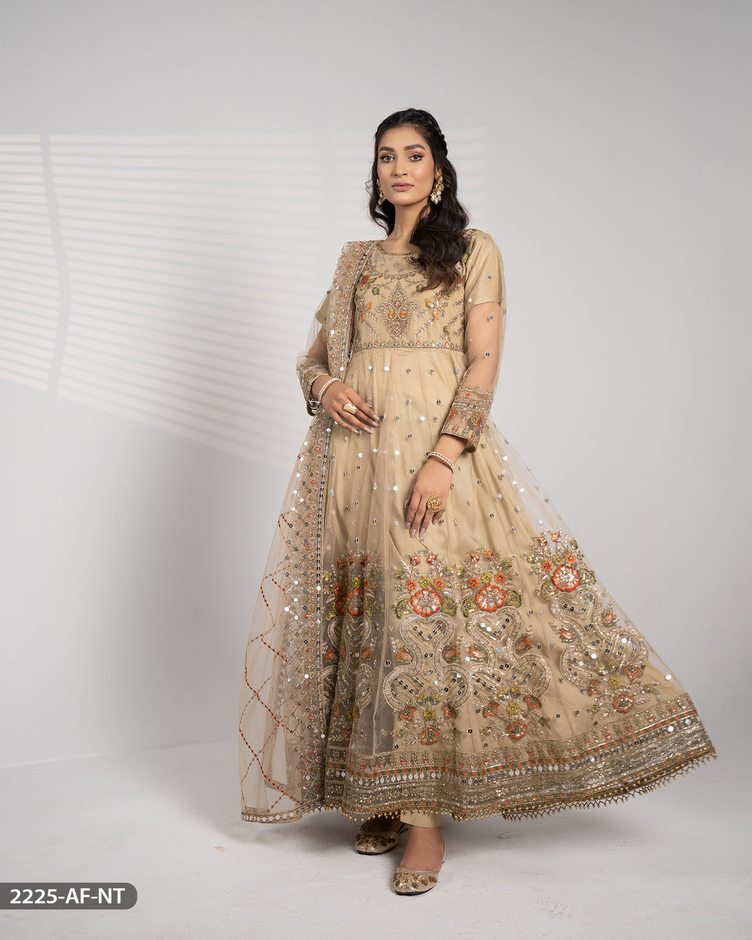 3 Piece Net Embroidered Maxi | 2225-AF-NT