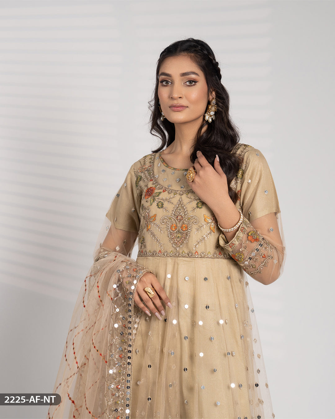 3 Piece Net Embroidered Maxi | 2225-AF-NT