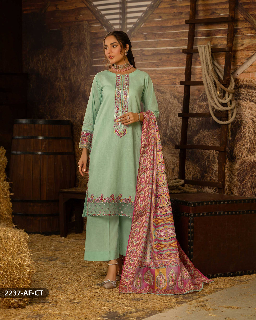 3 Piece Embroidered Suit | 2237-AF-C.SLUB