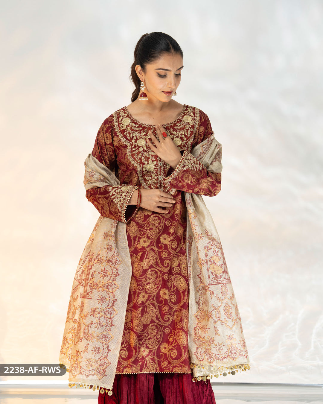 3 Piece Embroidered Suit | 2238-AF-RWS