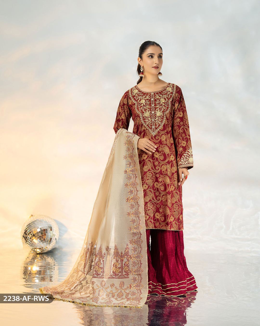 3 Piece Embroidered Suit | 2238-AF-RWS