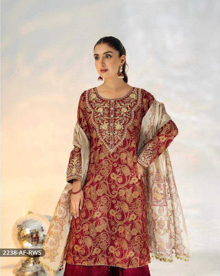 3 Piece Embroidered Suit | 2238-AF-RWS