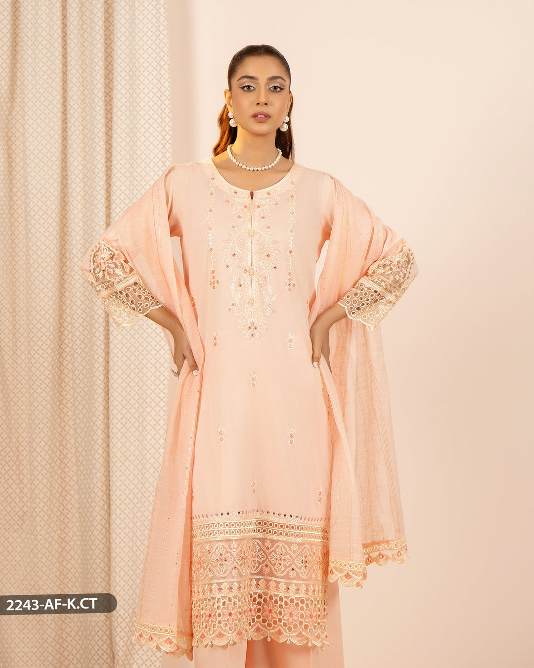 3 Piece Cambric Cotton Suit | 2243-AF-K.CT - Sha Posh Textile