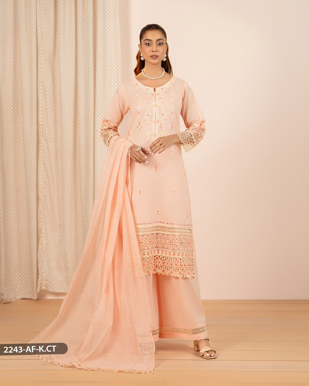 3 Piece Cambric Cotton Suit | 2243-AF-K.CT - Sha Posh Textile