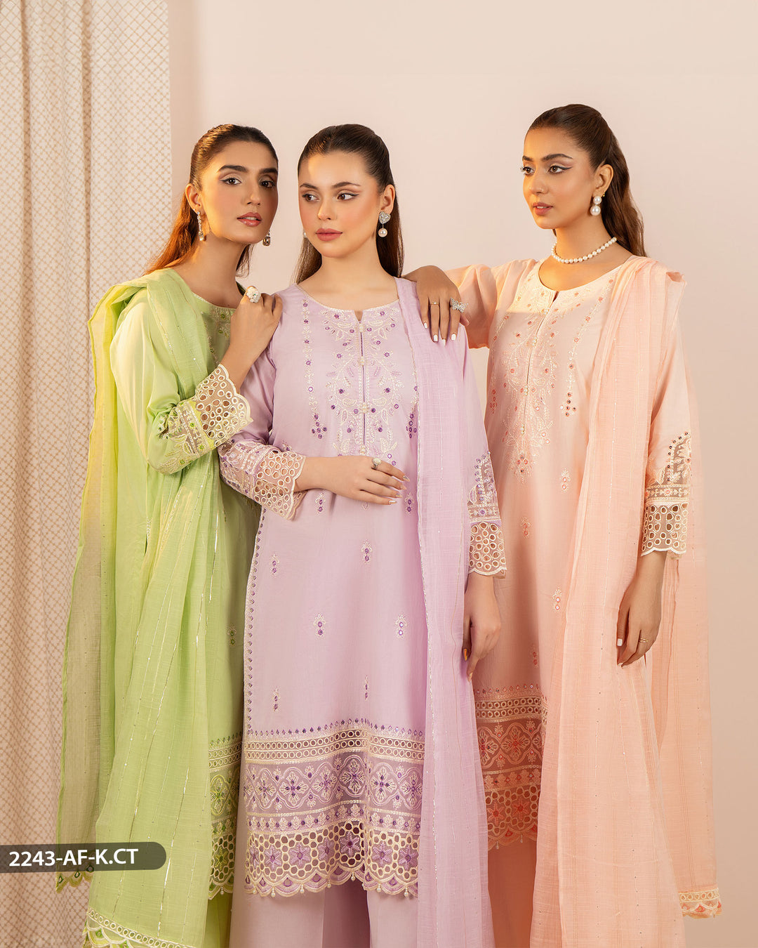 3 Piece Cambric Cotton Suit | 2243-AF-K.CT - Sha Posh Textile