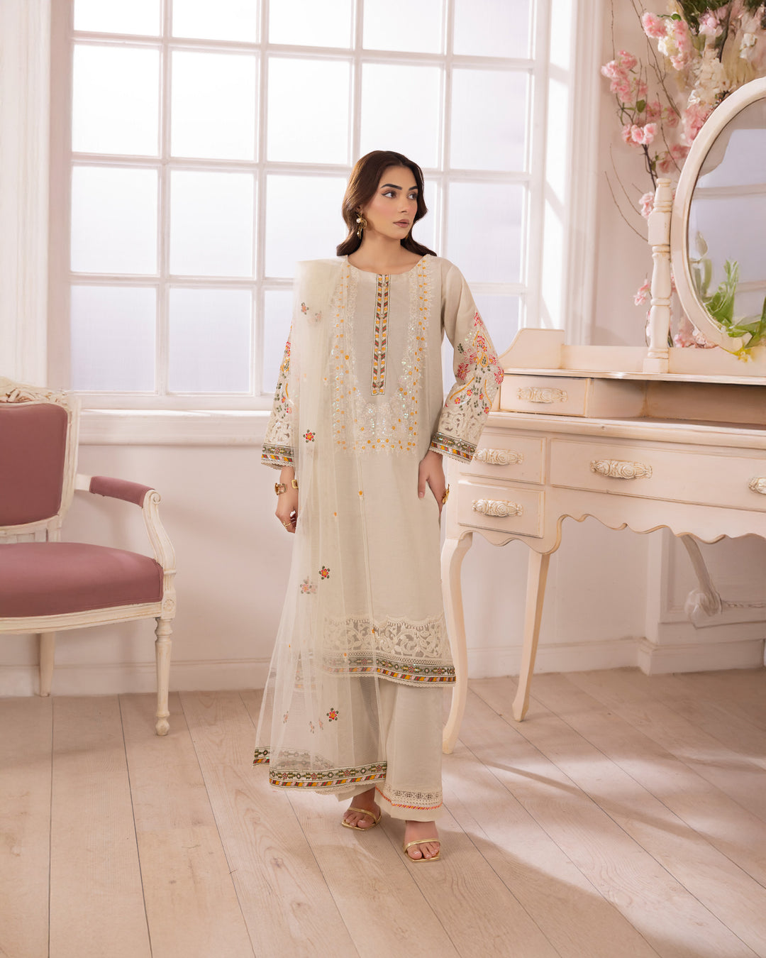 3-Piece Ready-to-Wear Jacquard Cotton Suit | 2246-AF-J.CT - Sha Posh Textile