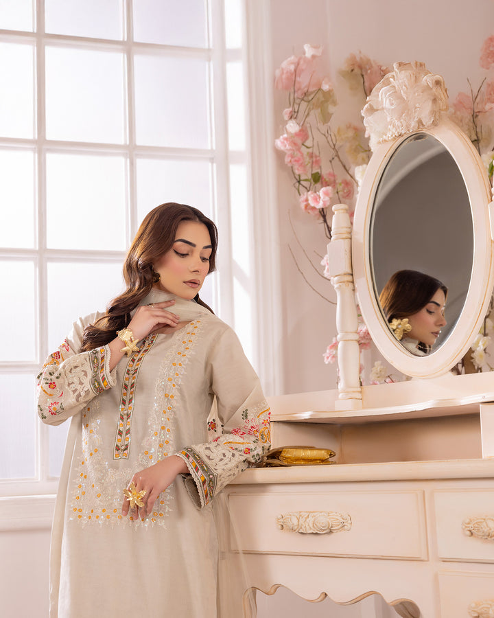 3-Piece Ready-to-Wear Jacquard Cotton Suit | 2246-AF-J.CT - Sha Posh Textile