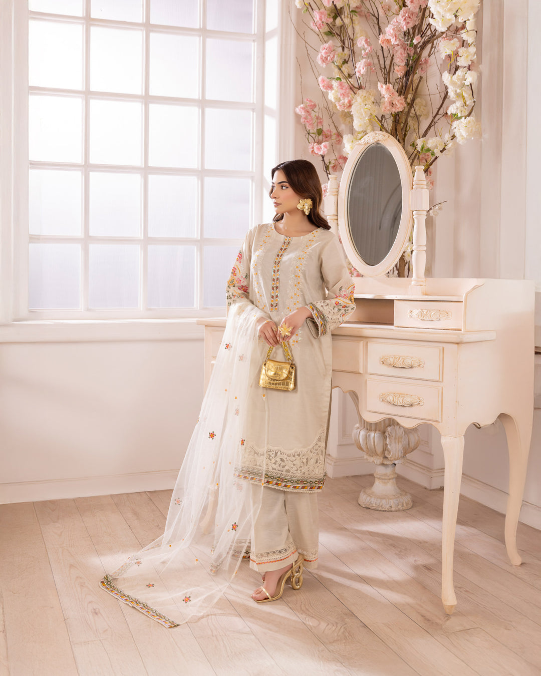 3-Piece Ready-to-Wear Jacquard Cotton Suit | 2246-AF-J.CT - Sha Posh Textile