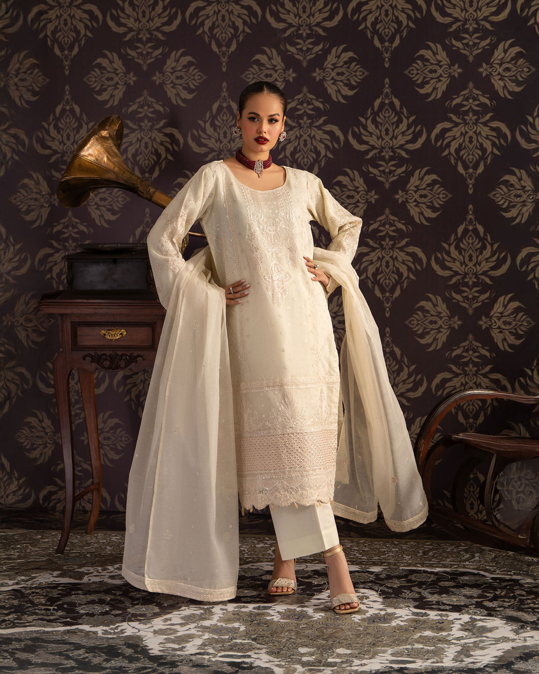 3 Piece Bori Net Suit Stitched | 2262-AF-B.NET