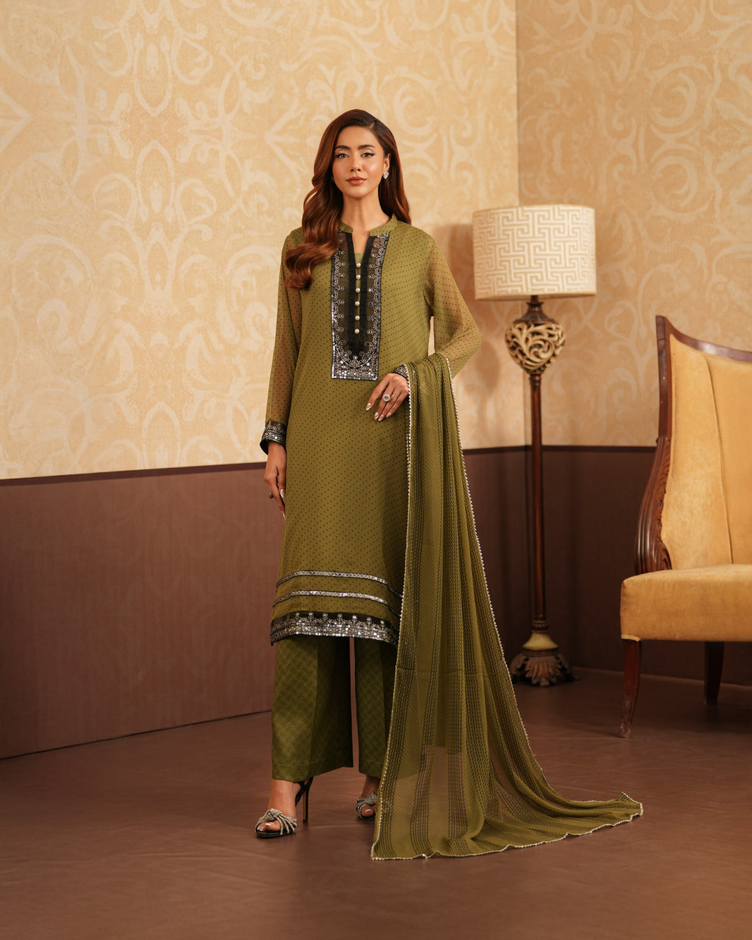 3-Piece Ready-to-Wear Chiffon Suit | 307-BG-CF - Sha Posh Textile