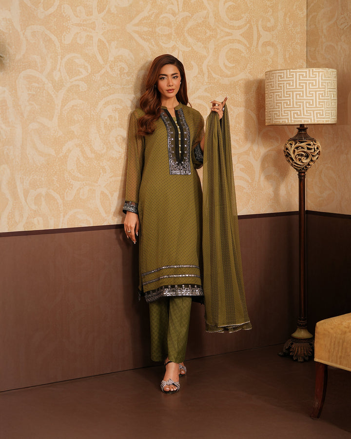 3-Piece Ready-to-Wear Chiffon Suit | 307-BG-CF - Sha Posh Textile