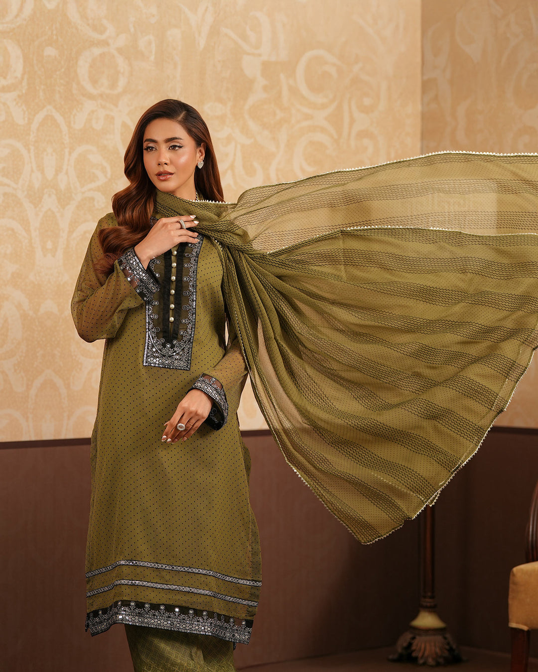 3-Piece Ready-to-Wear Chiffon Suit | 307-BG-CF - Sha Posh Textile