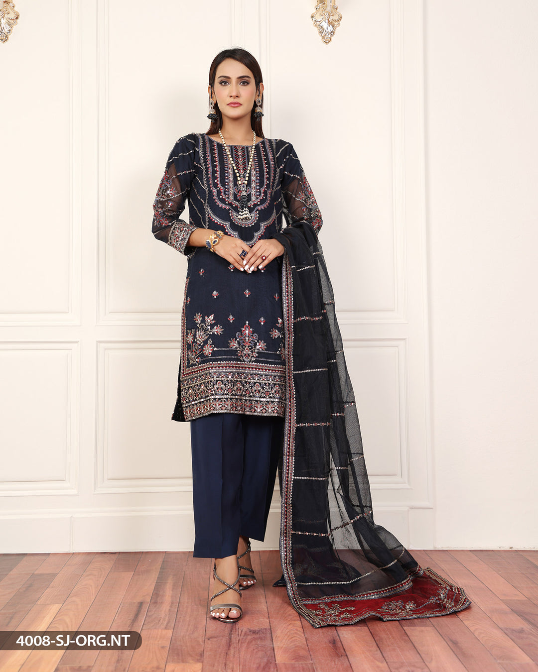 FORMAL 3PC EMBROIDERED SUIT | 4008-SJ-ORZ