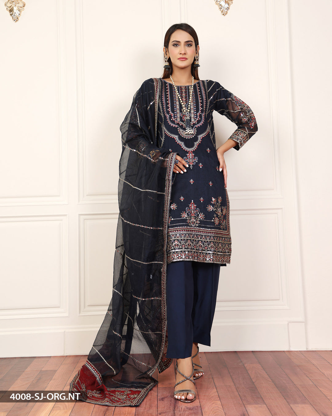 FORMAL 3PC EMBROIDERED SUIT | 4008-SJ-ORZ