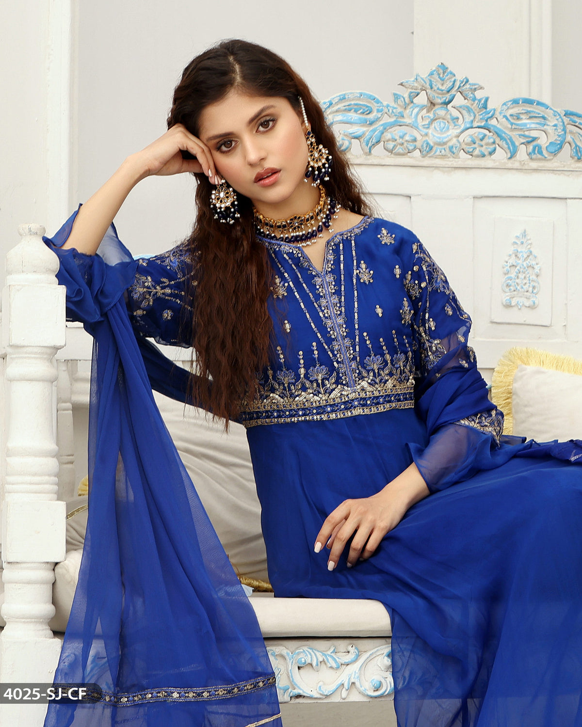 Formal 3PC Blue Embroidered Maxi