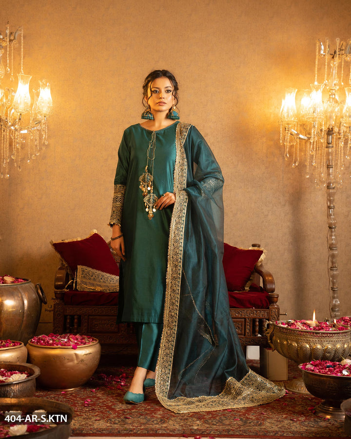 3 Piece Embroidered Suit | 404-AR-S.KTN