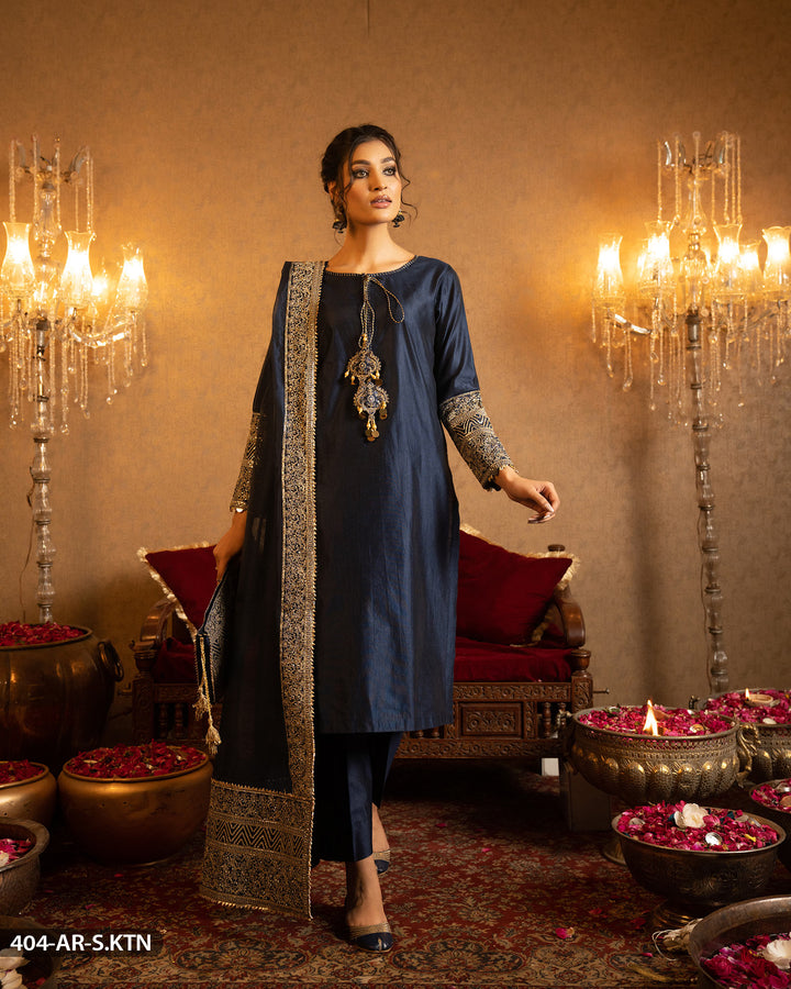 3 Piece Embroidered Suit | 404-AR-S.KTN