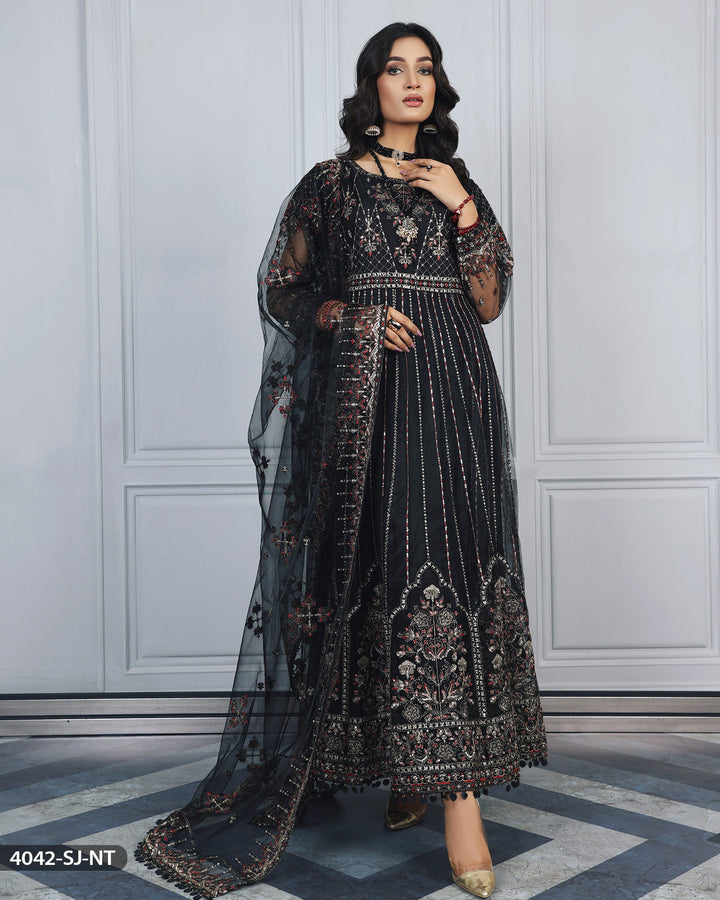 Embroidered Net Maxi | 4042-SJ-NT