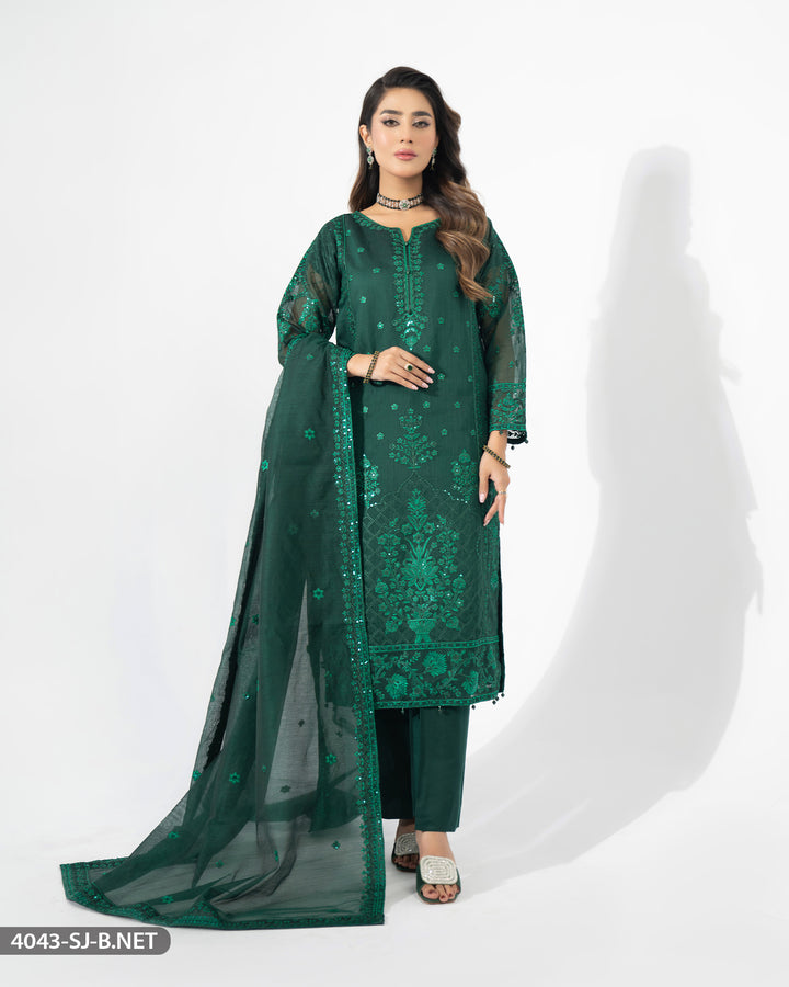 3 Piece Bori  Net Embroidered Suit | 4043-SJ-B.NET